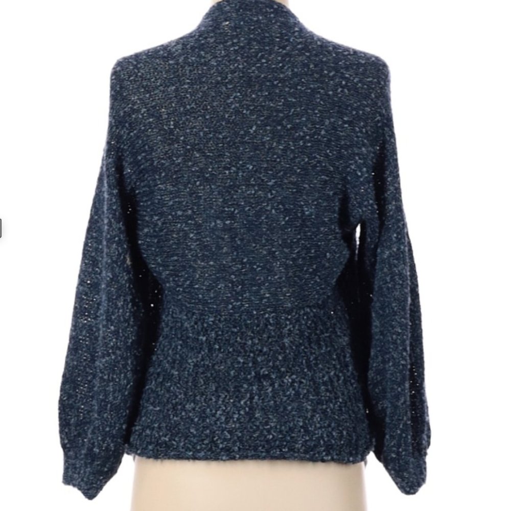 Qi Stunning Silk linen blend blue open front Cardigan Size S Small - Picture 2 of 2